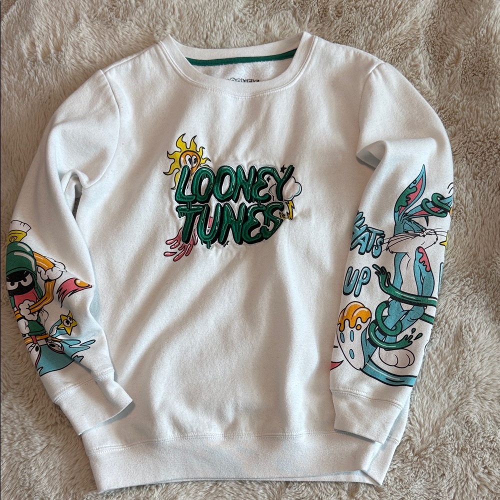 Looney Tunes White Graphic Sweatshirt Size 10-12